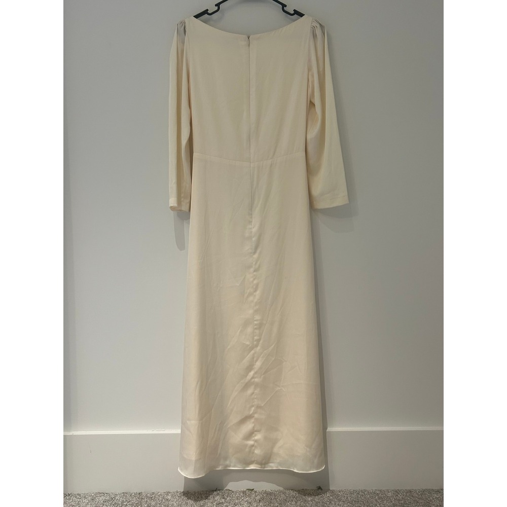 NOIRE Women Cream Satin Long Sleeve Midi Dress with Front Slit and Waist Tie S - Picture 13 of 13